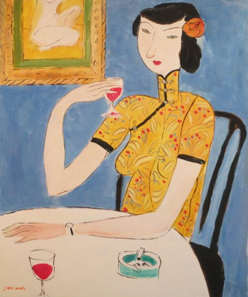 A girl in wine bar ,By Zhou Wei