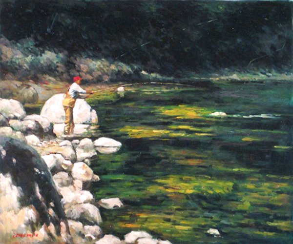 Fishing in Stone River By Zhou Wei