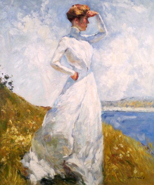 A lady looking over sea, By Zhou Wei